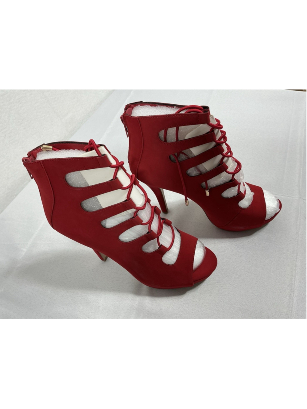 Woman’s New Delicious Patron Platform Lace Up Gladiator Loki Ankle Boots 7 Red